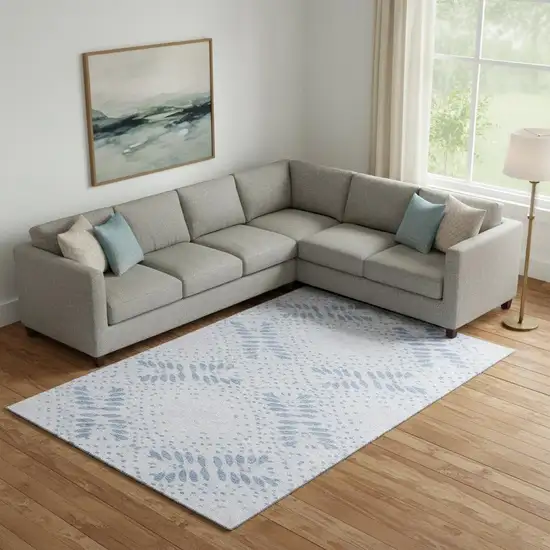 Blue And Ivory Floral Washable Area Rug With UV Protection Photo 1