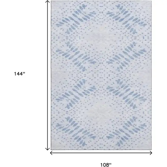 Blue And Ivory Floral Washable Area Rug With UV Protection Photo 3