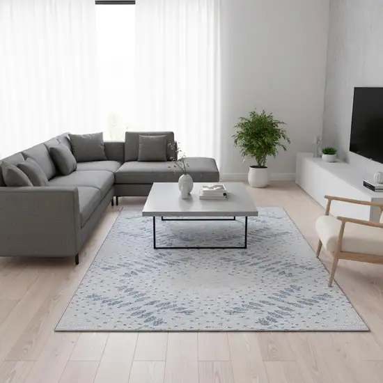 Blue And Ivory Floral Washable Area Rug With UV Protection Photo 2