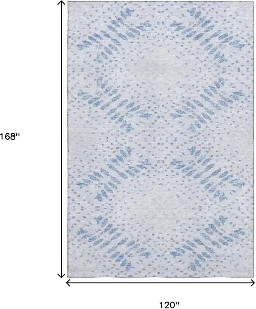 Blue And Ivory Floral Washable Area Rug With UV Protection Photo 3