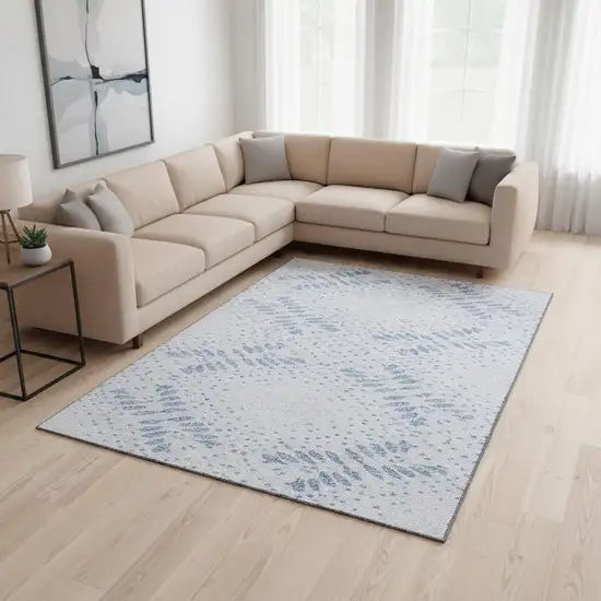 Blue And Ivory Floral Washable Area Rug With UV Protection Photo 2