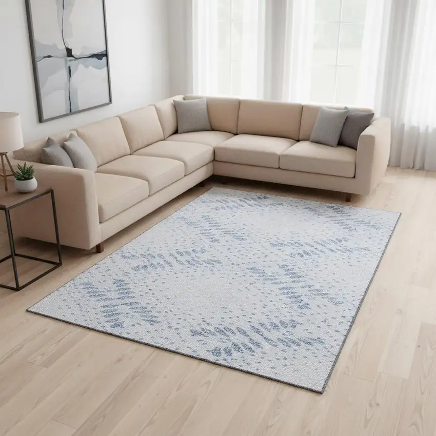 Blue And Ivory Floral Washable Area Rug With UV Protection Photo 2