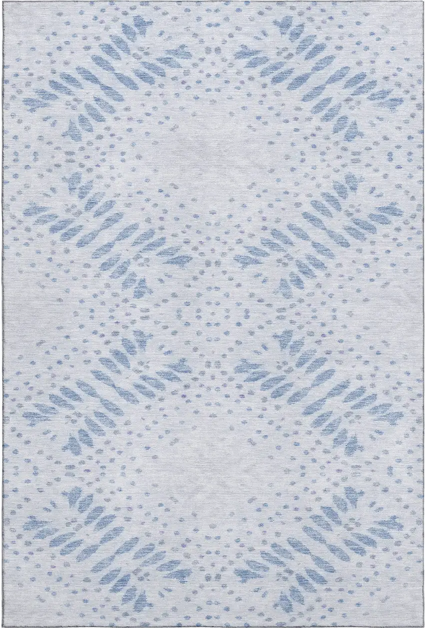 Blue And Ivory Floral Washable Area Rug With UV Protection Photo 1