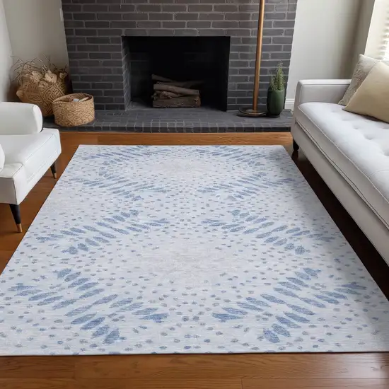 Blue And Ivory Floral Washable Area Rug With UV Protection Photo 5