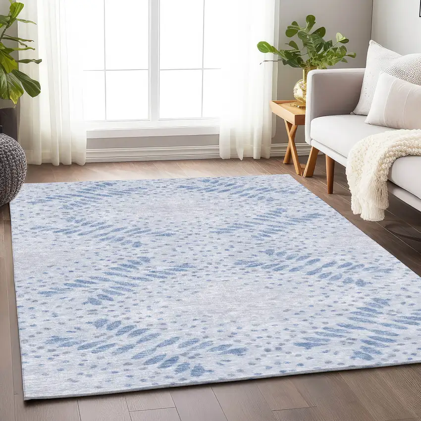 Blue And Ivory Floral Washable Area Rug With UV Protection Photo 6