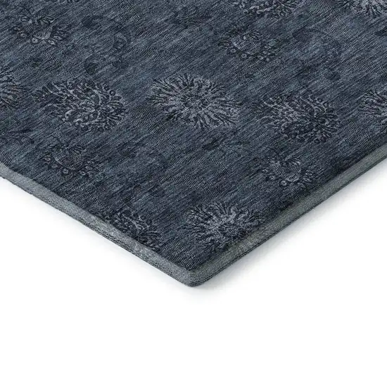 Blue And Ivory Floral Washable Area Rug With UV Protection Photo 7