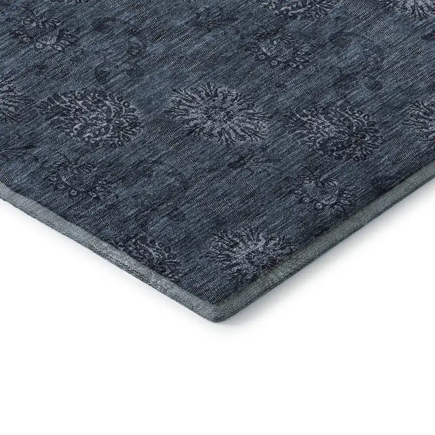 Blue And Ivory Floral Washable Area Rug With UV Protection Photo 7