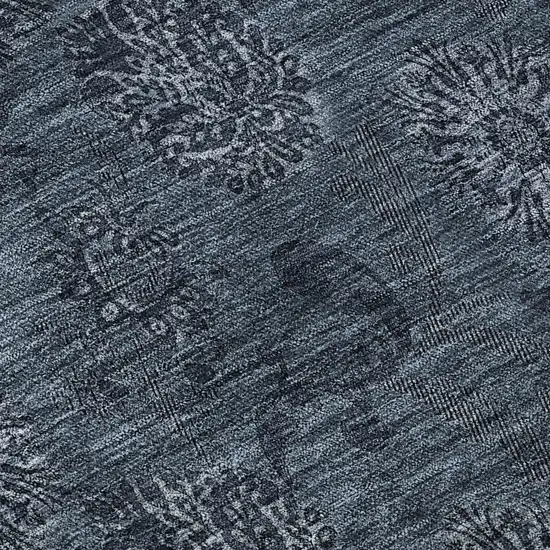 Blue And Ivory Floral Washable Area Rug With UV Protection Photo 9