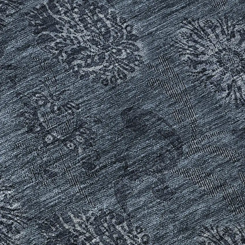 Blue And Ivory Floral Washable Area Rug With UV Protection Photo 9