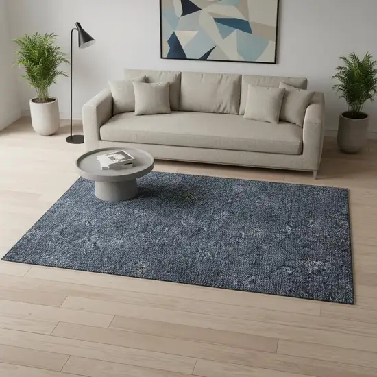 Blue And Ivory Floral Washable Area Rug With UV Protection Photo 2