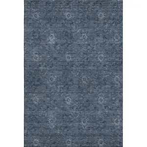 Photo of Blue And Ivory Floral Washable Area Rug With UV Protection