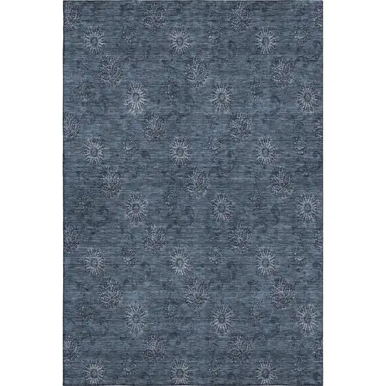 Blue And Ivory Floral Washable Area Rug With UV Protection Photo 1