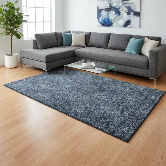 Blue And Ivory Floral Washable Area Rug With UV Protection Photo 2