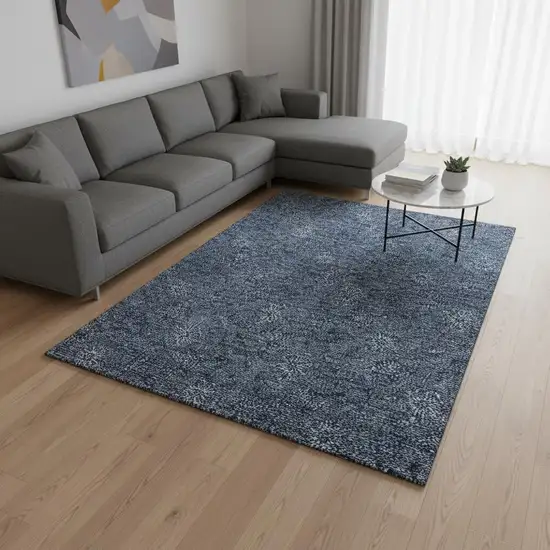 Blue And Ivory Floral Washable Area Rug With UV Protection Photo 2