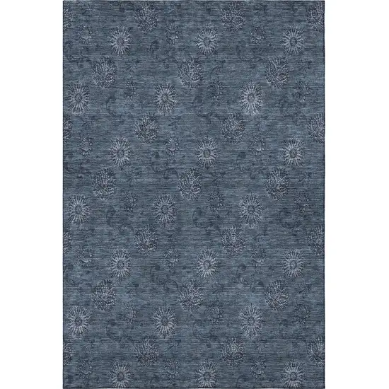 Blue And Ivory Floral Washable Area Rug With UV Protection Photo 4