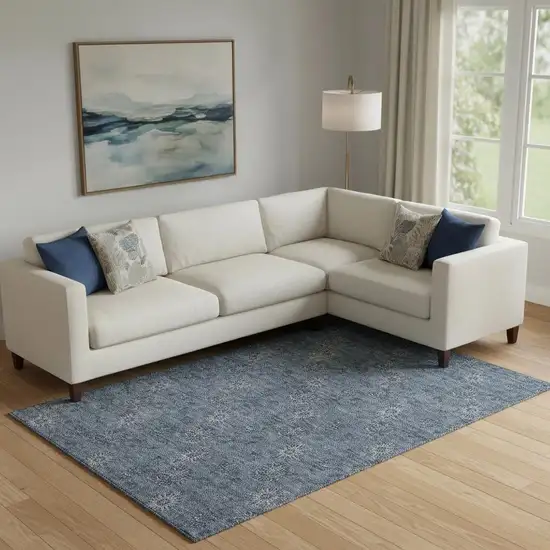 Blue And Ivory Floral Washable Area Rug With UV Protection Photo 1