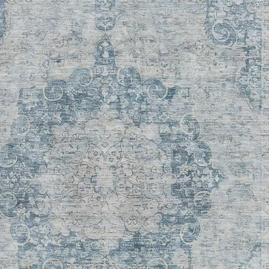 Blue And Ivory Floral Washable Area Rug With UV Protection Photo 2