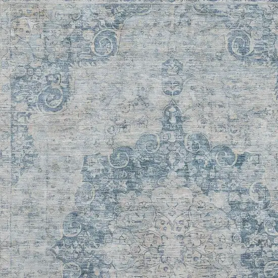 Blue And Ivory Floral Washable Area Rug With UV Protection Photo 2