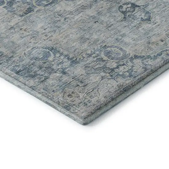 Blue And Ivory Floral Washable Area Rug With UV Protection Photo 7