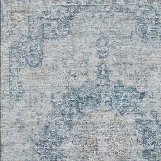 Blue And Ivory Floral Washable Area Rug With UV Protection Photo 2