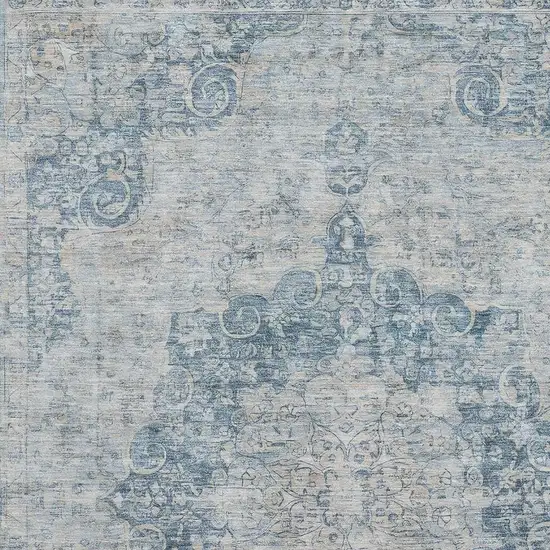 Blue And Ivory Floral Washable Area Rug With UV Protection Photo 2