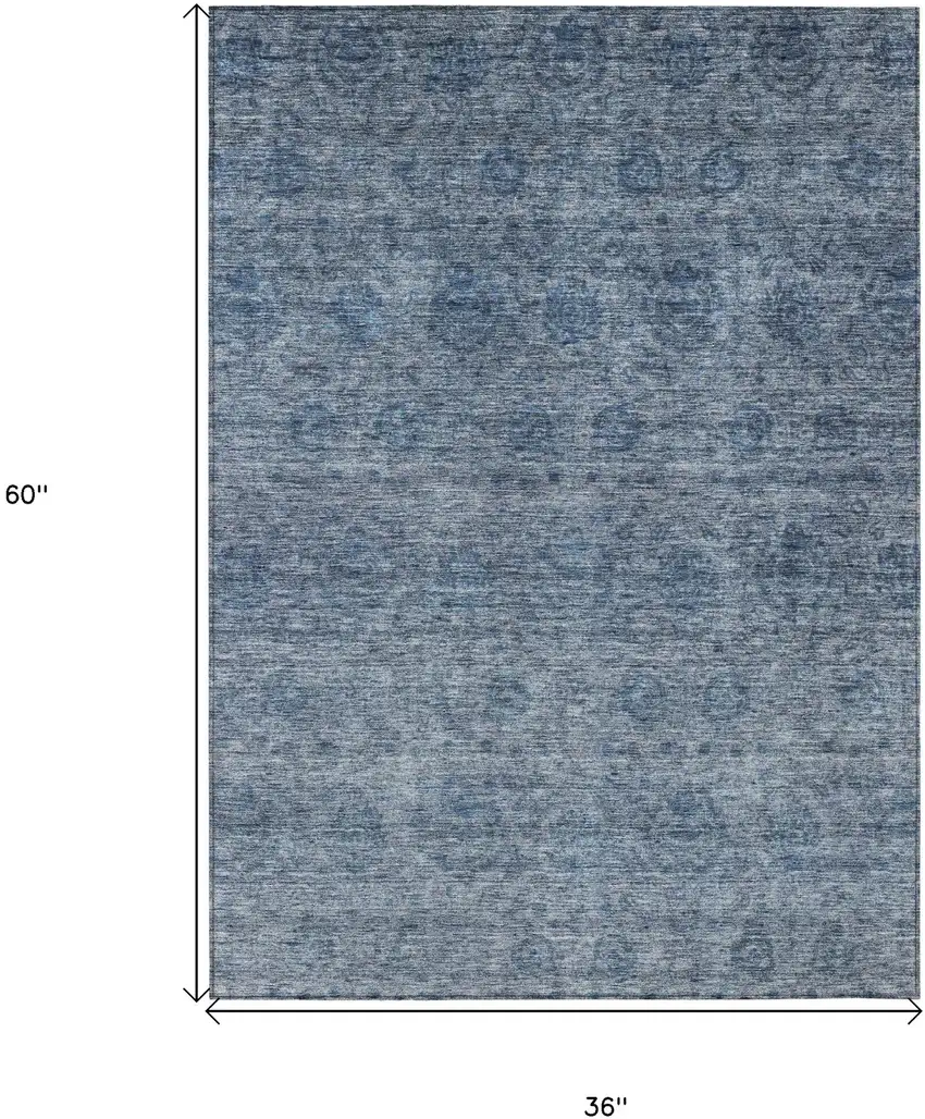 Blue And Ivory Floral Washable Indoor Outdoor Area Rug Photo 3