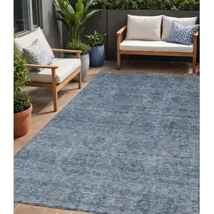 Photo of Blue And Ivory Floral Washable Indoor Outdoor Area Rug