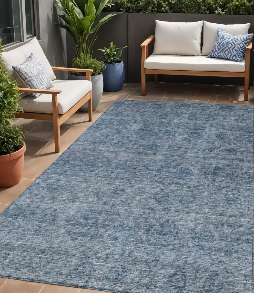 Blue And Ivory Floral Washable Indoor Outdoor Area Rug Photo 1