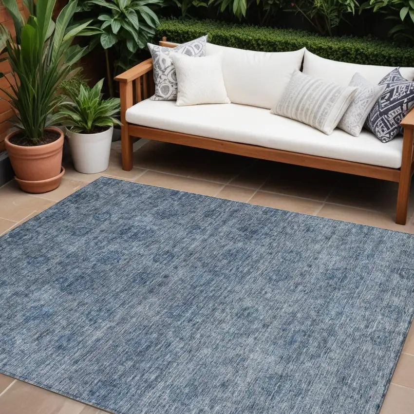 Blue And Ivory Floral Washable Indoor Outdoor Area Rug Photo 1