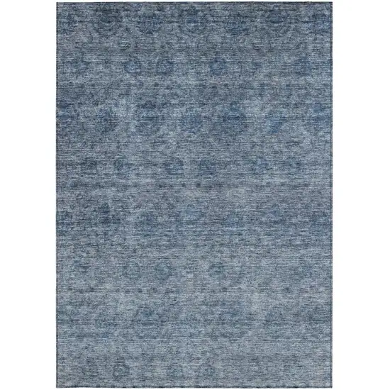Blue And Ivory Floral Washable Indoor Outdoor Area Rug Photo 6