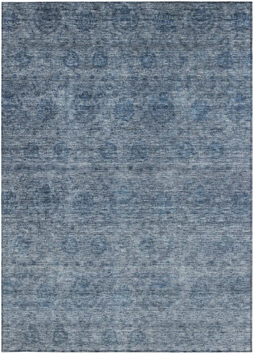 Blue And Ivory Floral Washable Indoor Outdoor Area Rug Photo 6