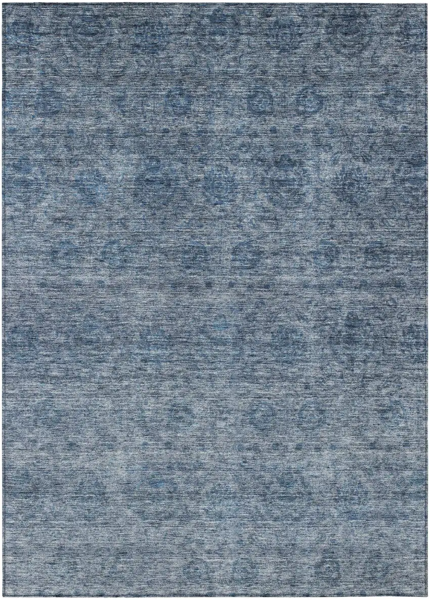 Blue And Ivory Floral Washable Indoor Outdoor Area Rug Photo 2