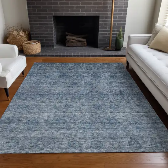 Blue And Ivory Floral Washable Indoor Outdoor Area Rug Photo 9