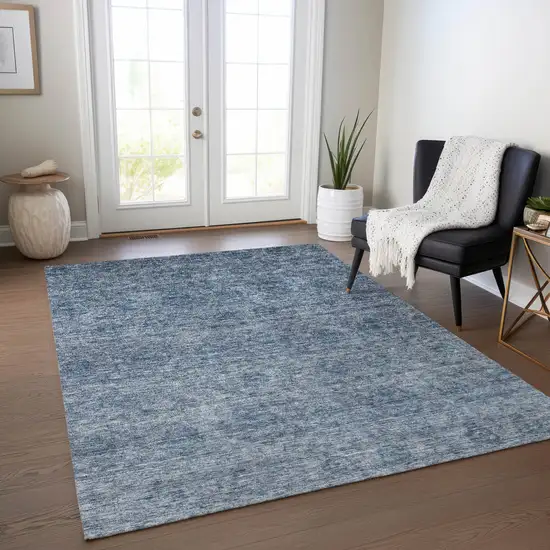 Blue And Ivory Floral Washable Indoor Outdoor Area Rug Photo 8