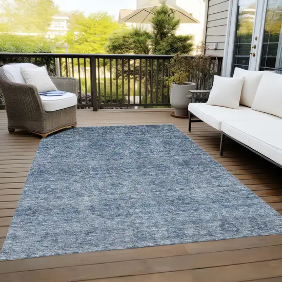 Blue And Ivory Floral Washable Indoor Outdoor Area Rug Photo 9