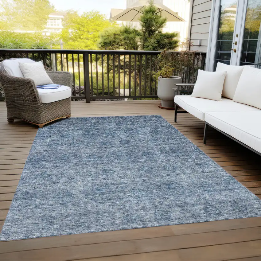 Blue And Ivory Floral Washable Indoor Outdoor Area Rug Photo 9