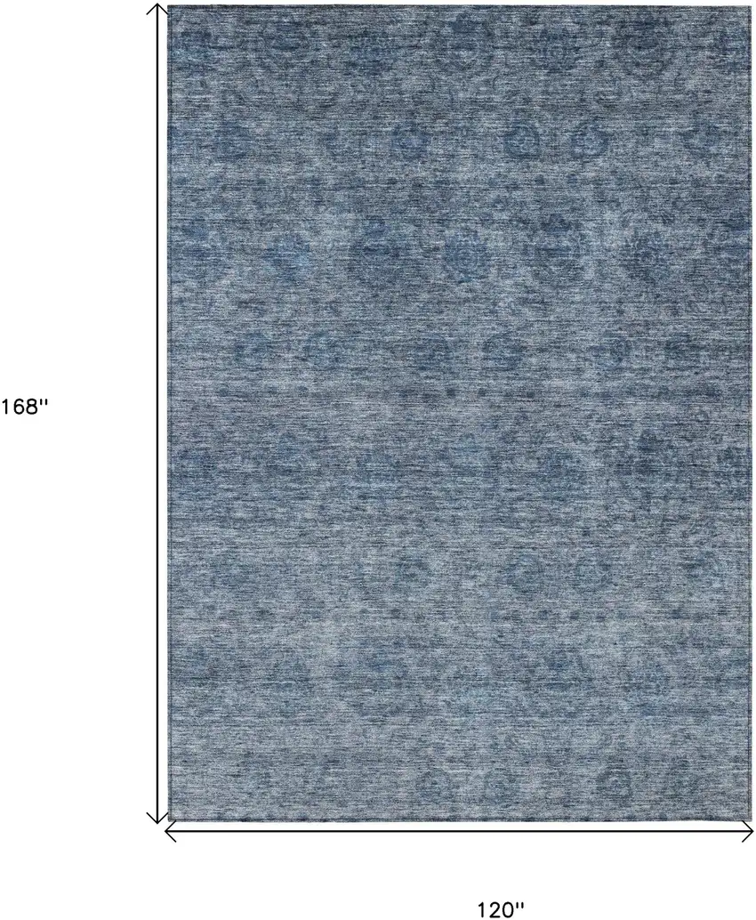 Blue And Ivory Floral Washable Indoor Outdoor Area Rug Photo 3