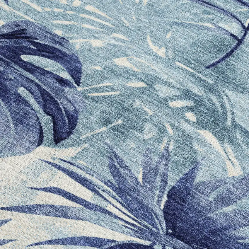 Blue And Ivory Floral Washable Indoor Outdoor Area Rug Photo 4