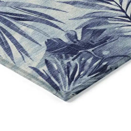 Blue And Ivory Floral Washable Indoor Outdoor Area Rug Photo 7