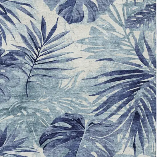 Blue And Ivory Floral Washable Indoor Outdoor Area Rug Photo 8