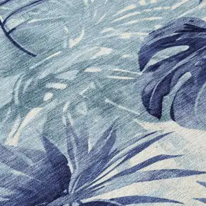 Photo of Blue And Ivory Floral Washable Indoor Outdoor Area Rug