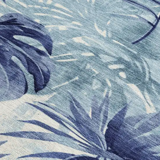 Blue And Ivory Floral Washable Indoor Outdoor Area Rug Photo 3