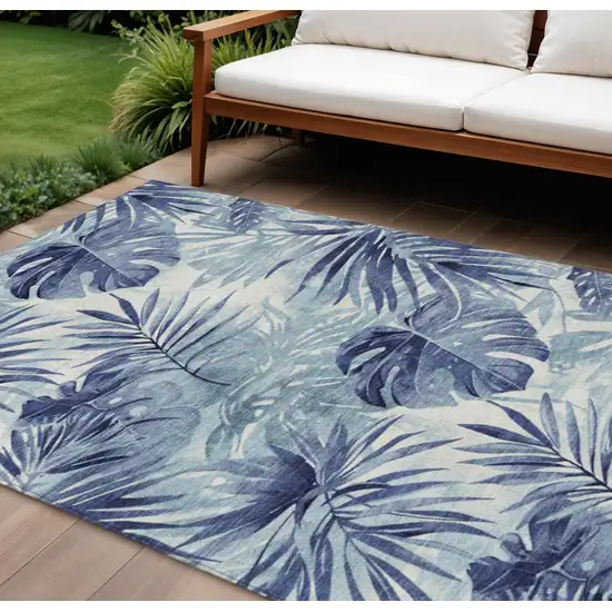 Blue And Ivory Floral Washable Indoor Outdoor Area Rug Photo 2