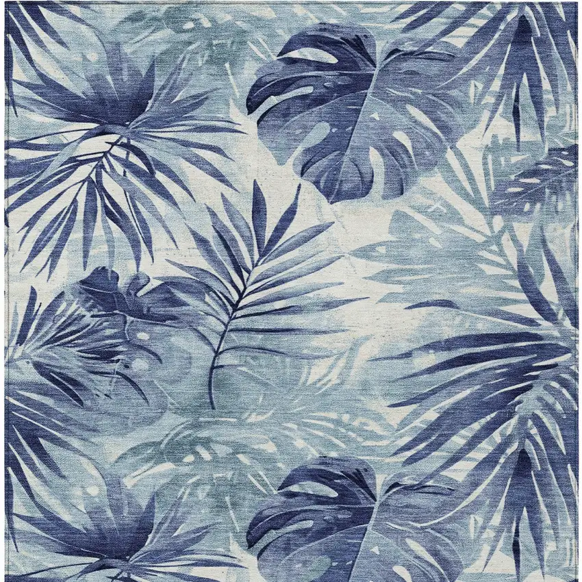 Blue And Ivory Floral Washable Indoor Outdoor Area Rug Photo 9