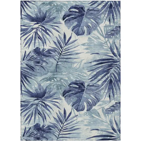 Blue And Ivory Floral Washable Indoor Outdoor Area Rug Photo 8