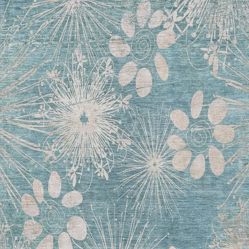 Blue And Ivory Floral Washable Indoor Outdoor Area Rug Photo 6
