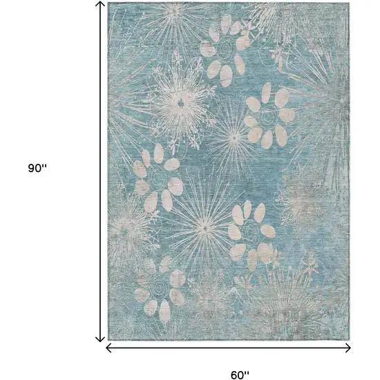 Blue And Ivory Floral Washable Indoor Outdoor Area Rug Photo 3