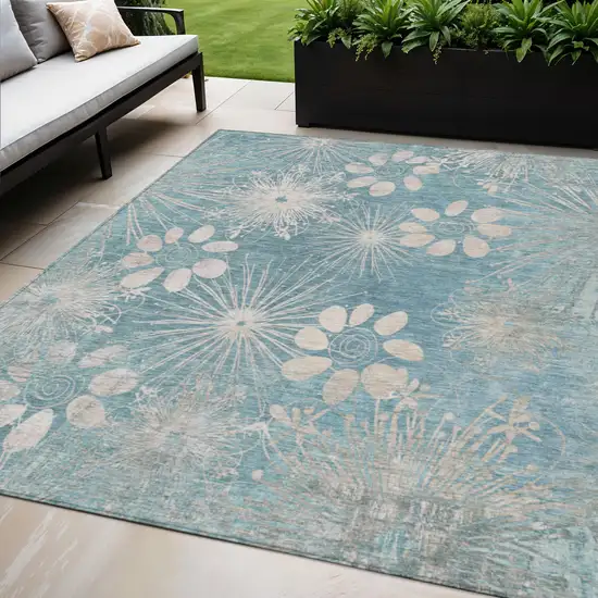 Blue And Ivory Floral Washable Indoor Outdoor Area Rug Photo 1