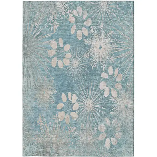 Blue And Ivory Floral Washable Indoor Outdoor Area Rug Photo 4