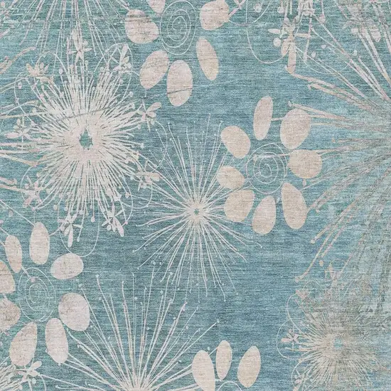 Blue And Ivory Floral Washable Indoor Outdoor Area Rug Photo 7